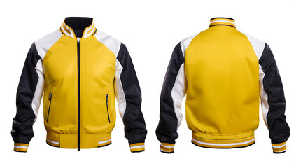 Wall Mural - Blank ( yellow AND WHITE) varsity bomber jacket isolated on white background. parachute jacket