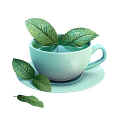 Canvas Print - Mint Flavor Tea 3d icon, on isolated transparent background