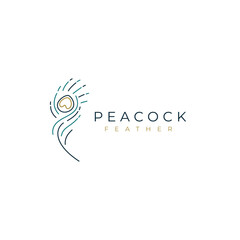 Wall Mural - Beautiful peacock feathers with colorful in linear logo design concept