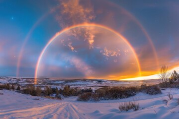 Sticker - Double Rainbow over Snowy Landscape