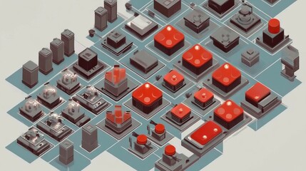 Wall Mural - A grid of red buttons in an isometric view.