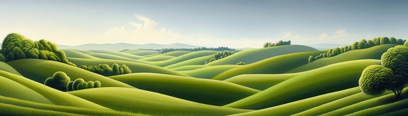 Canvas Print - Rolling Green Hills Landscape.