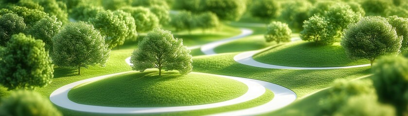 Sticker - Winding Path Through Lush Green Hills.