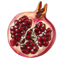 Wall Mural - A pomegranate cut in half showing the seeds on transparent background