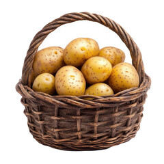 Wall Mural - A rustic basket filled with potatoes on transparent background