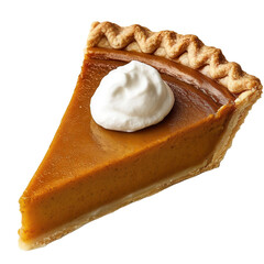 Wall Mural - A slice of pumpkin pie with a dollop of whipped cream on transparent background