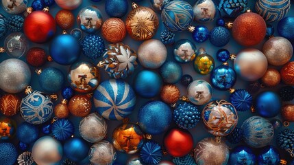 Sticker - Background with various colors and blue Christmas ornaments