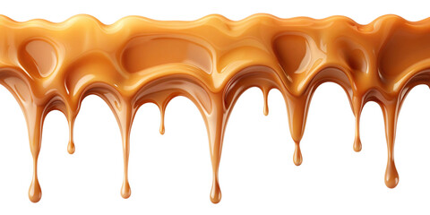 Caramel Drip Effect on Transparent Background for Indulgent Designs. Perfect for: Dessert advertisements, gourmet foods, culinary arts