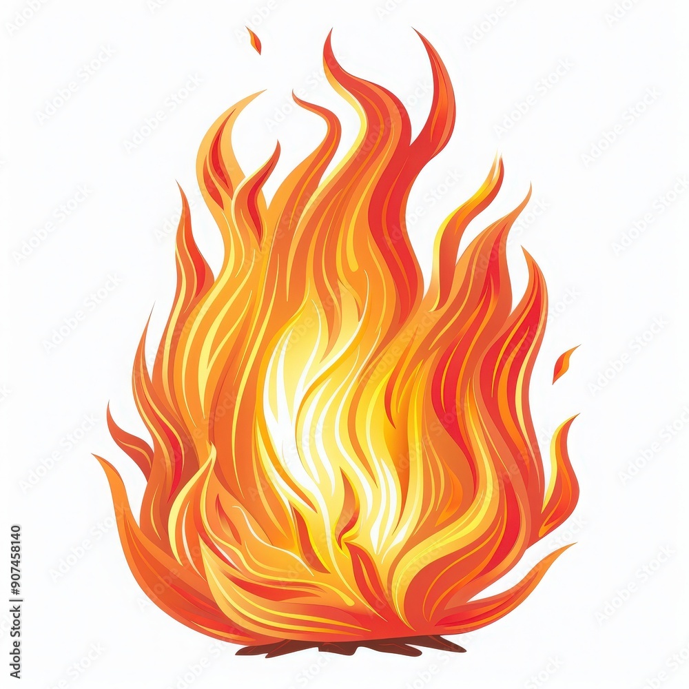 Vibrant illustration of a flame with dynamic orange and yellow colors ...
