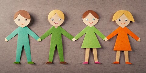 Wall Mural - Paper people holding hands