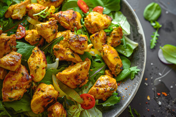 Wall Mural - Grilled chicken salad with greens and tomatoes