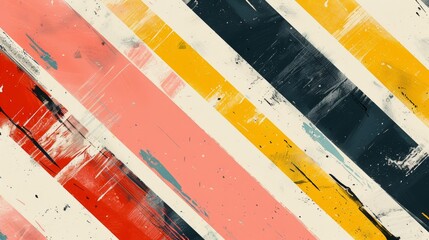 Leinwandbilder - Vintage wallpaper with colorful stripes, textured paper design, grunge style, old wall backdrop
