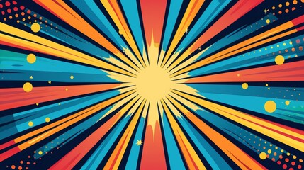 Poster - A dynamic, comic-style background with vibrant, bursting stars and sound effects , flat design