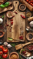 Poster - Rustic Kitchen Ingredients with Wooden Cutting Board.