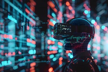 VR Background with lots of lights. virtual reality interface showing stock market chart