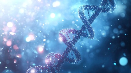 Poster - Blue DNA Strand with Bokeh Lights