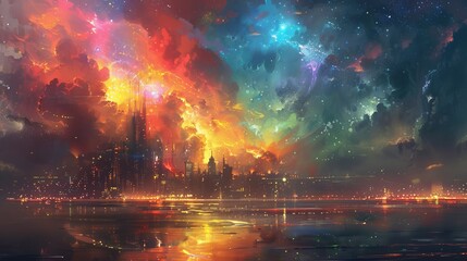 Poster - Mystical nebula swirls in cosmic dance, stardust ignites, painting infinity with celestial hues