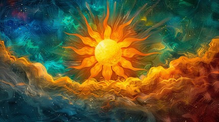 Poster - Abstract fractal design of swirling fiery energy with vibrant orange and red hues