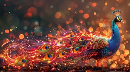 Poster - Neon purple fractal stars burst in glowing motion, a colorful holiday wallpaper design