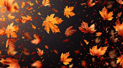 realistic falling leaves. autumn forest maple leaf in september season flying orange foliage from tr