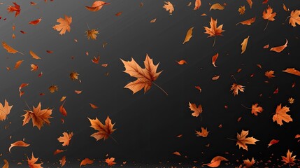 Wall Mural - Realistic falling leaves. Autumn forest maple leaf in september season  flying orange foliage from tree on ground transparent background isolated template exact vector illustration of fall autumn