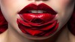 © Sanook - Crimson Velvet Embrace: A Close-Up of Lips Adorned with a Single, Delicate Velvet Rose  Generative AI