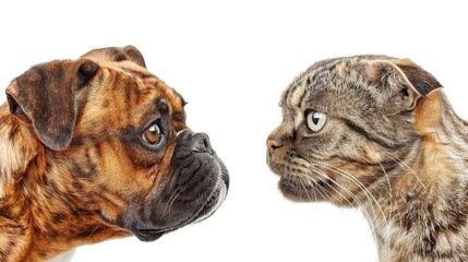 Wall Mural - A dog and a cat are staring at each other