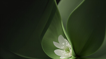 Wall Mural - a green leaves with a white flower