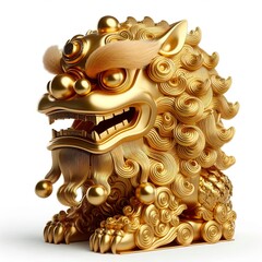 Wall Mural - Gold chinese lion dancing head, 3D style