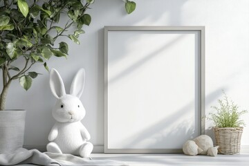 Mock up frame in unisex children room interior background, 3D render, Generative AI