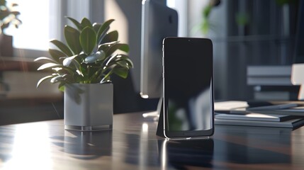 Modern Office Desk with Smartphone