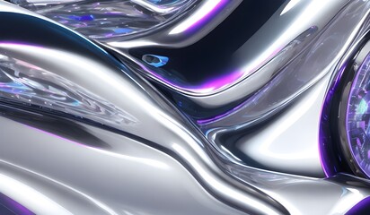 Holographic sleek silver metallic surface with smooth curves. high-resolution modern and elegant design for digital art and backgrounds