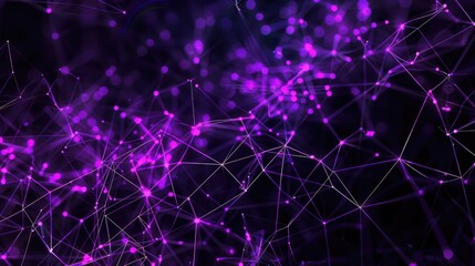Fototapete - The neural network of artificial intelligence, visualized as a complex web of connections, pulsates in purple background