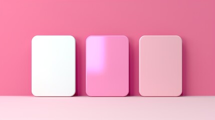 Poster - Three pink boxes are on a pink wall. The boxes are square and white