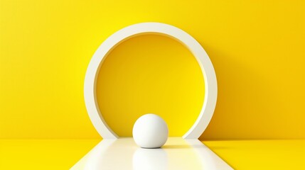 Poster - A white ball is placed in the center of a yellow circle. The yellow and white color scheme creates a bright and cheerful atmosphere