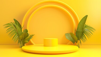 Poster - A yellow background with a yellow circle and two green leaves