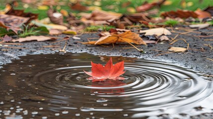 Wall Mural - A red maple leaf floating on the water