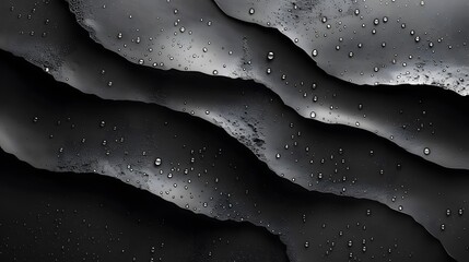 Poster - Abstract Water Droplets on Black Surface. Abstract photo of water droplets on a black surface, creating a unique and minimal pattern with shiny reflections.