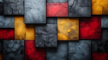 Aufkleber - Abstract Geometric Background with Red, Yellow and Gray Tiles. A close-up of a geometric pattern created with various colored tiles arranged in a random order