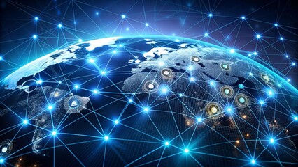 Wall Mural - Interconnected World: A Global Cryptocurrency Network Visualization  AI generated