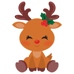 Wall Mural - Cute sitting little baby reindeer vector cartoon illustration