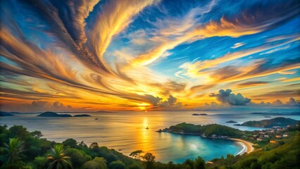 Wall Mural - phuket windmill hill: a tapestry of turquoise and gold ai generated