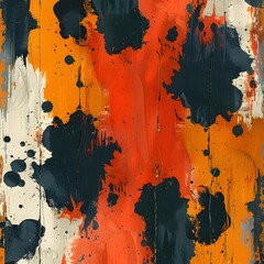 Aufkleber - Abstract Painting with Orange, Black, and White Colors. A vibrant abstract painting featuring bold strokes of orange, black, and white paint. The dynamic composition and expressive brushwork.