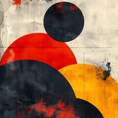 Aufkleber - Abstract Geometric Shapes in Red, Yellow, and Black. A digital painting of abstract geometric shapes in red, yellow, and black. The painting has a modern and minimal style.
