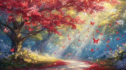 Poster - The maple leaves fall on the forest path