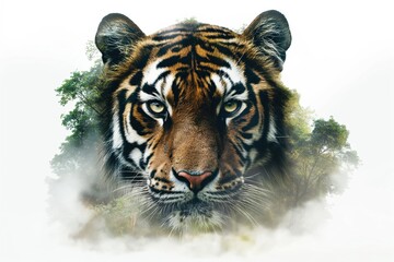 Wall Mural - Majestic tiger emerging from misty jungle habitat