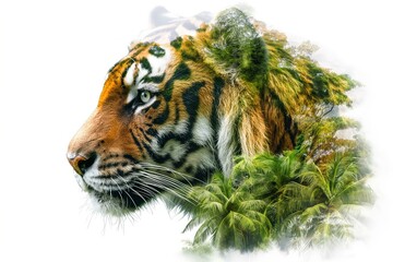 Wall Mural - Majestic tiger merging with lush green jungle habitat