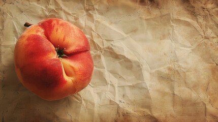 Wall Mural - Aged paper backdrop with ripe round peach on square surface