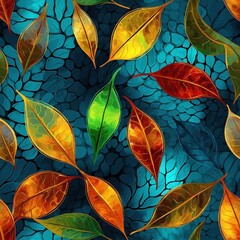 Wall Mural - abstract digital glass painting leaf theme for backgro background