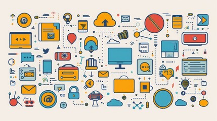 Poster - Celebrate digital transformation with icons that represent connectivity and online interactions.